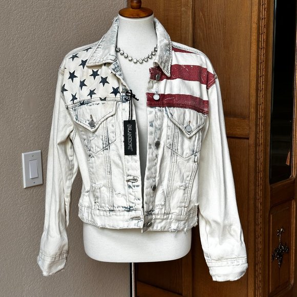 Blank NYC Distressed American Flag Denim Jacket Medium - Picture 17 of 17